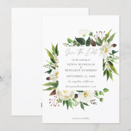 White Floral & Greenery Save the Date Invitation Kaart