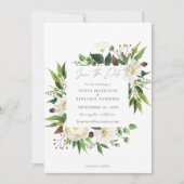 White Floral & Greenery Save the Date Photo Kaart (Voorkant)