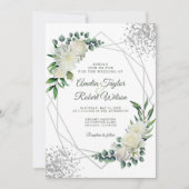 White Floral Greenery Silver Lijst Kaart (Voorkant)
