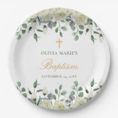 White Floral Greenery Simple Modern Baptisme Papieren Bordje (Voorkant)