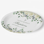 White Floral Greenery Simple Modern Baptisme Papieren Bordje (Gekanteld)