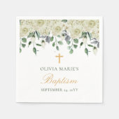 White Floral Greenery Simple Modern Baptisme Servet (Voorkant)