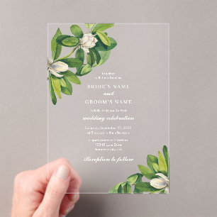 White Floral & Greenery Waterverf bruiloft Acryl Uitnodigingen