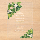 White Floral & Greenery Waterverf bruiloft Acryl Uitnodigingen (Voorkant)