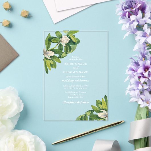 White Floral & Greenery Waterverf bruiloft Acryl Uitnodigingen (Insitu (Huwelijk))