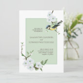 White Floral Greenery Waterverf Spring Bird Kaart (Staand voorkant)