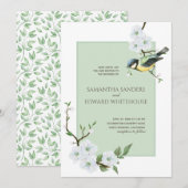 White Floral Greenery Waterverf Spring Bird Kaart (Voorkant / Achterkant)