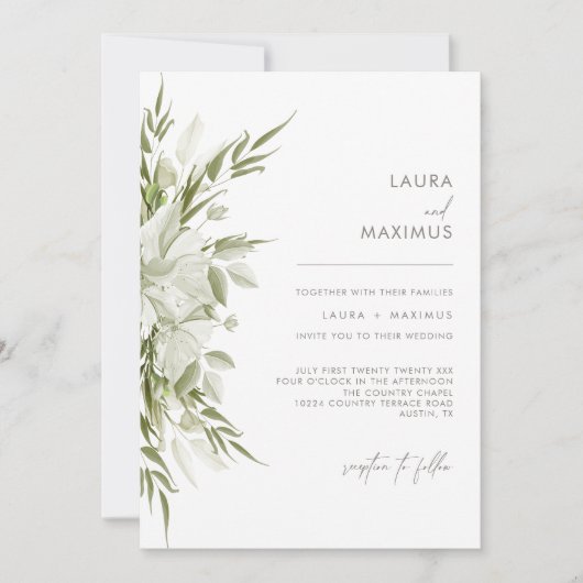 White Floral Greenery Wedding Kaart (Voorkant)