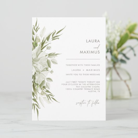 White Floral Greenery Wedding Kaart (Staand voorkant)