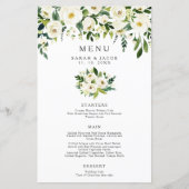 White Floral Greenery Wedding Menu (Voorkant)