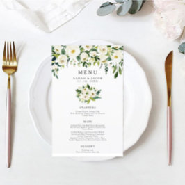White Floral Greenery Wedding Menu