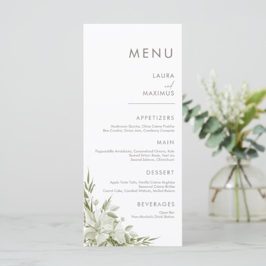 White Floral Greenery Wedding Menu (Staand voorkant)