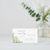 White Floral Greenery Wedding RSVP Invoegen Visitekaartje (Staand voorkant)