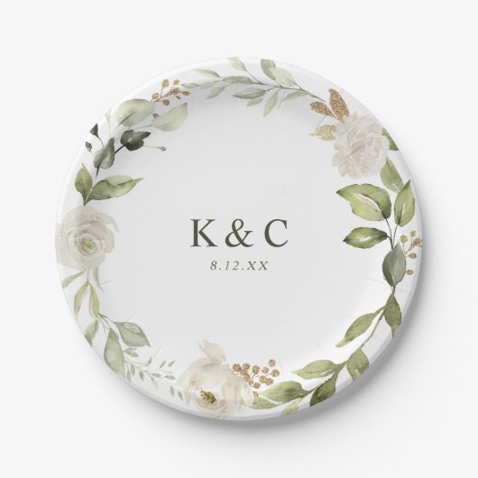 White Floral Greenery Wedding Vrijgezellenfeest Papieren Bordje (Voorkant)