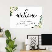 White Floral Greenery Wedding Welcome Sign Poster (Thuiskantoor)