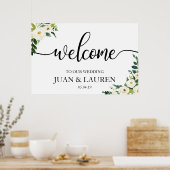 White Floral Greenery Wedding Welcome Sign Poster (Keuken)