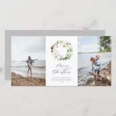 White Floral Greenery Wreate kerstfoto Feestdagenkaart (Voorkant / Achterkant)