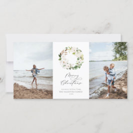 White Floral Greenery Wreate kerstfoto Feestdagenkaart