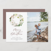 White Floral Greenery Wreate kerstfoto Feestdagenkaart (Voorkant / Achterkant)