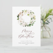 White Floral Greenery Wreate kerstscript Feestdagenkaart (Staand voorkant)