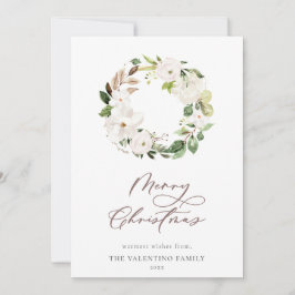 White Floral Greenery Wreate kerstscript Feestdagenkaart