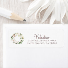 White Floral Greenery Wreats Return Address Labels