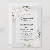 White Floral Grey Custom Photo Engagement Party Kaart (Voorkant)