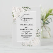 White Floral Grey Custom Photo Engagement Party Kaart (Staand voorkant)