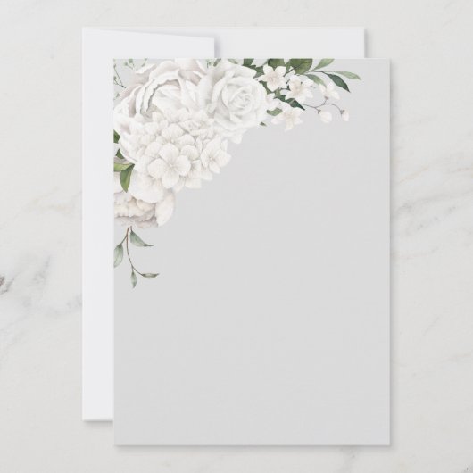 White Floral Grey Engagement Party Kaart (Achterkant)