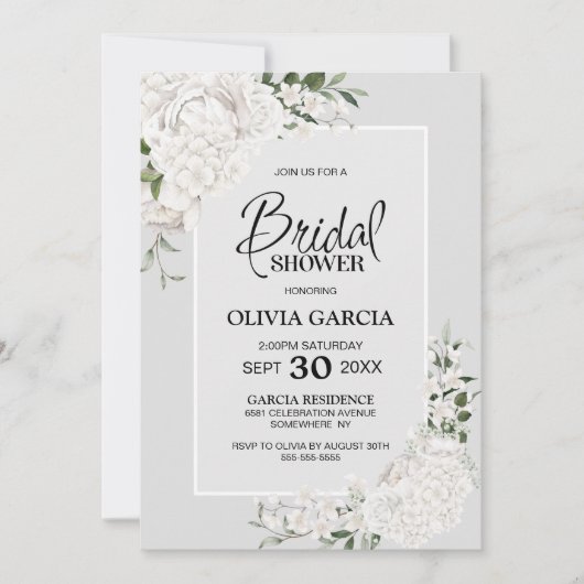 White Floral Grey Vrijgezellenfeest Kaart (Voorkant)