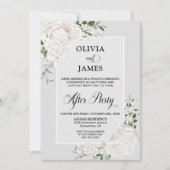White Floral Grey Wedding After Party Kaart (Voorkant)