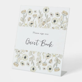 White Floral Guest Book baby shower Reclamebord Met Voetstuk