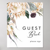 White Floral Guest Book Sign Poster (Voorkant)