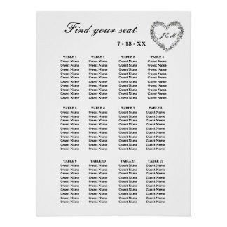 White Floral Heart 12 Table Wedding Table Setting Perfect Poster