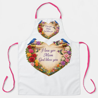 White Floral Heart  Kitchen Apron for Mom Schort