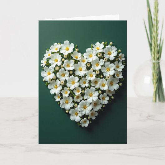 White Floral Heart Love Card Kaart (Voorkant)