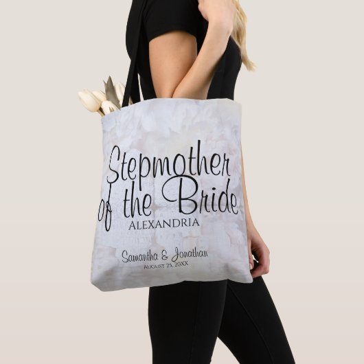 White Floral Hearts Wedding Stepmoeder van Bride Tote Bag (Dichtbij)
