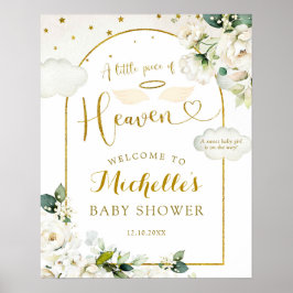 White Floral Heaven Baby shower Welkomstbord Poster