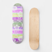 White Floral Hot Pink Paarse Lime Green Stripes Persoonlijk Skateboard (Voorkant)