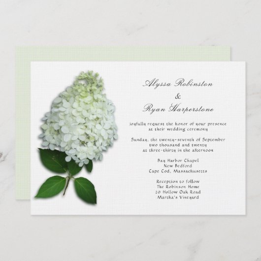 White Floral Hydrangea Wedding Invitations Kaart (Voorkant / Achterkant)