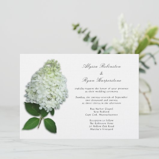 White Floral Hydrangea Wedding Invitations Kaart (Staand voorkant)