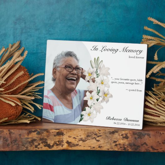 White Floral in Loving Memory  Foto Fotoplaat (Zijkant)