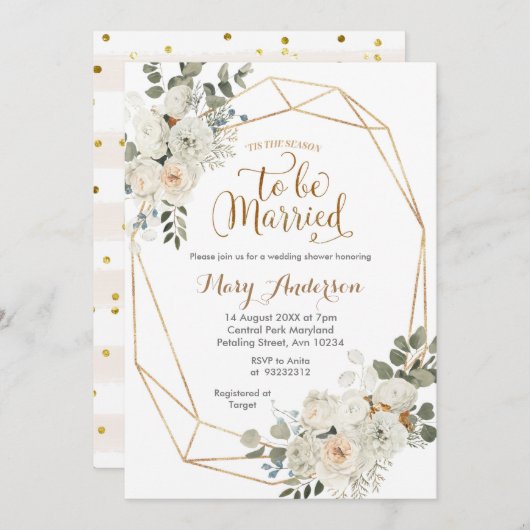 White Floral is het seizoen om te trouwen Kaart (Voorkant / Achterkant)