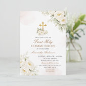 White Floral Ivory First Holy Communion  Kaart (Staand voorkant)