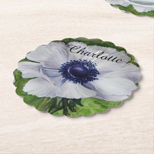 White Floral Kartonnen Onderzetters (Gekanteld)