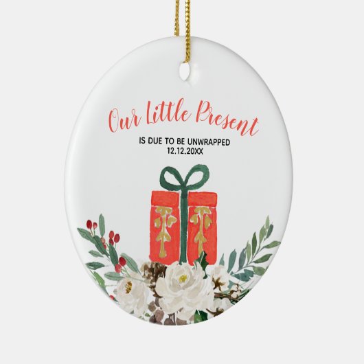 White Floral Kerstman Zwangerschap Aankondiging Ce Keramisch Ornament (Rechts)