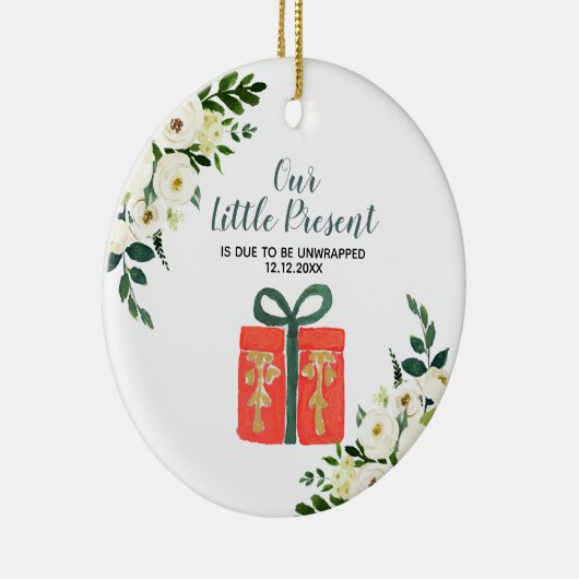 White Floral Kerstmis aankondiging Keramisch Ornament (Rechts)