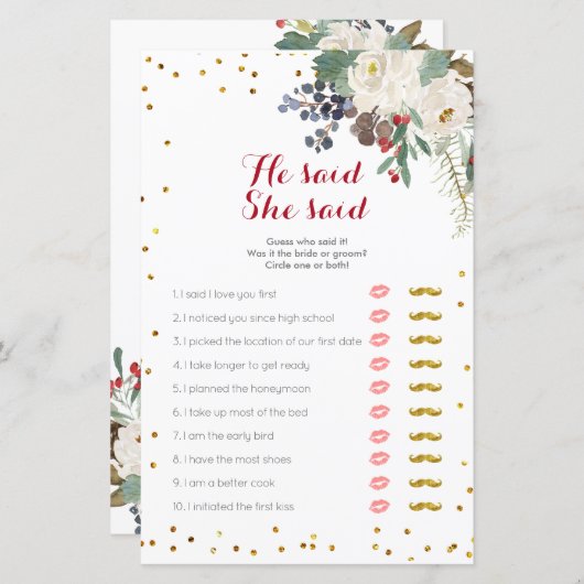 White Floral Kerstmis zei dat ze Kaart zei (Voorkant / Achterkant)