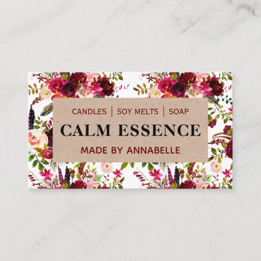 White Floral Kraft Handmade Candle Soy Melt Soap Visitekaartje (Voorkant)