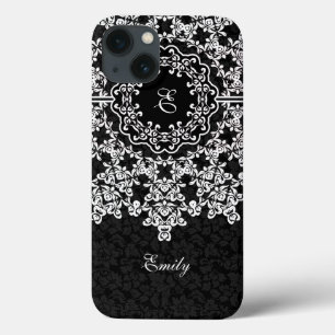 White Floral Lace Black Damasmonogramed Case-Mate iPhone Case